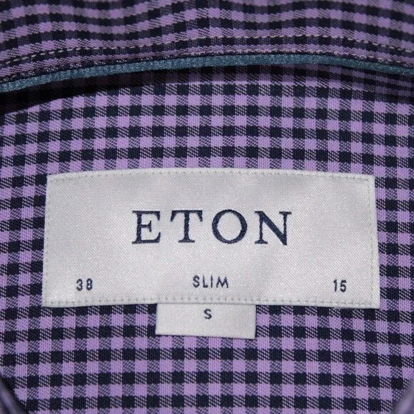 Eton NWT Casual Button Down Shirt Size 38 15 S Slim Fit in Purple/Blue Check